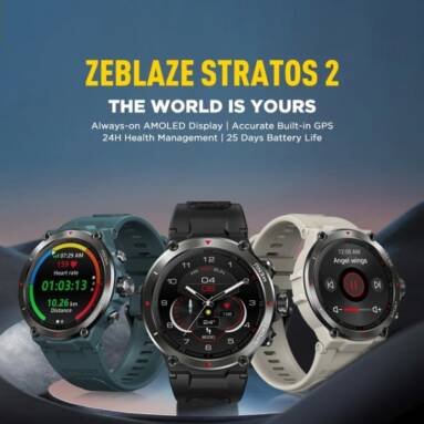 €64 with coupon for Zeblaze Stratos 2 360*360px Always-on AMOLED Display 4 Satellite 3 Modes GPS Heart Rate Blood Pressure SpO2 Monitor 100+ Watch Faces 5ATM Waterproof Smart Watch from BANGGOOD