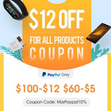Paypal Exclusive!! $12 OFF Coupon for All Products from BANGGOOD TECHNOLOGY CO., LIMITED