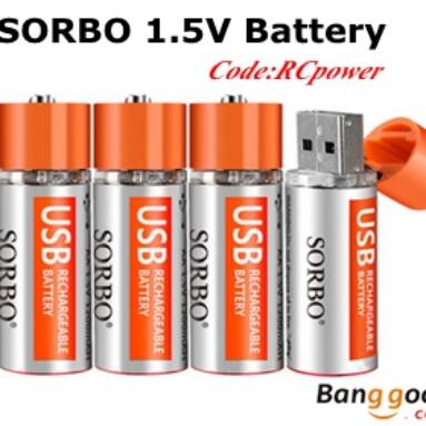 10% OFF SORBO 1.5V 1200mAh USB Rechargeable Battery from BANGGOOD TECHNOLOGY CO., LIMITED