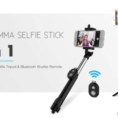 $4 with coupon for gocomma 3 in 1 Handheld Extendable Bluetooth Selfie Stick Tripod Monopod Remote Control – BLACK from GearBest