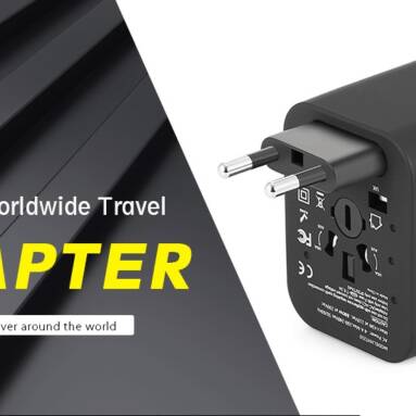 $5 with coupon for gocomma Universal Travel Adapter with 4 USB Ports – BLACK from Gearbest