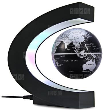 $18 with coupon for C Shape Magnetic Levitation Floating Globe World Map with LED Light Decoration for Home Office  –  BLACK
