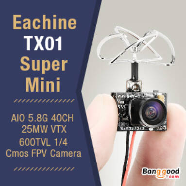 16% OFF Hot Sale of Eachine TX01 Super Mini AIO 5.8G 40CH 25MW VTX FPV Camera from BANGGOOD TECHNOLOGY CO., LIMITED